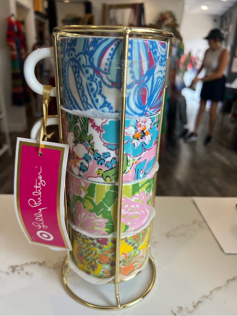 Lilly Pulitzer Floral Stackable Mugs - Blue, Pink, Green, Yellow